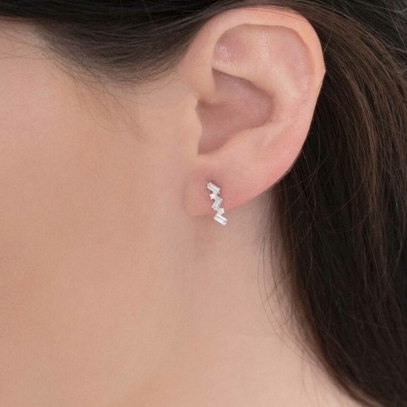 Silver Rhinestone Stone Staggered Mini Crawler Earrings - Picture 2 of 2